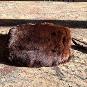 Brown Fur MUFF with zipper pocket